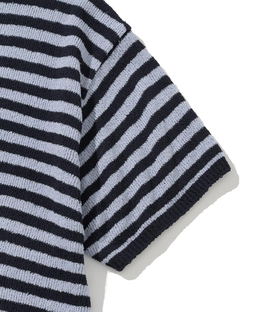 KNITTED Boucle Stripe Round Knit Navy