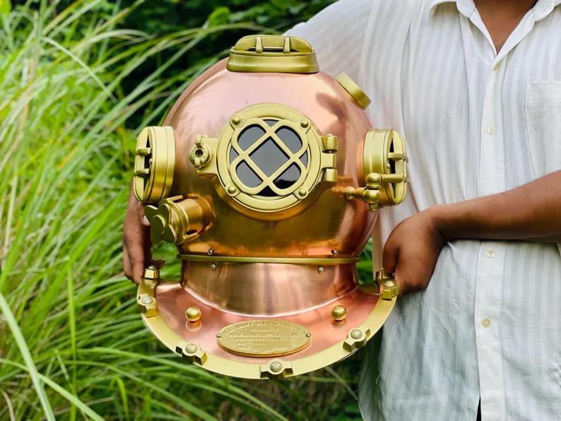 Vintage Nautical Diving Helmet | Maritime Brass & Copper Decor | Scuba Diver Helmet Replica