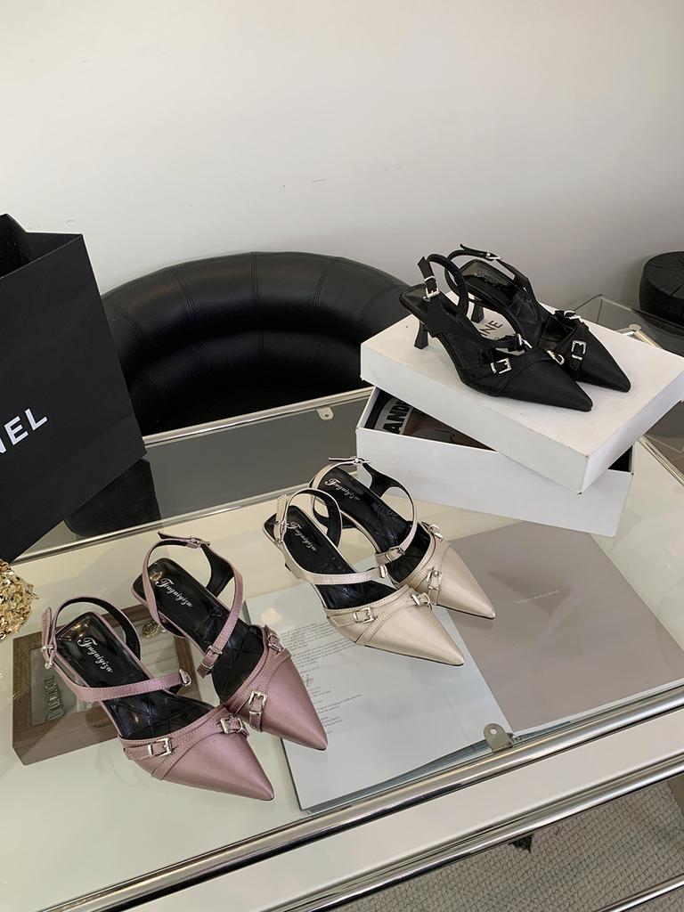 Модные женские босоножки с острым носком, новинка 2024 года, черные, розовые, бежевые, с пряжкой на ремне, туфли для вечеринки, с ремешком на щиколотке, сексуальные туфли для вечеринки