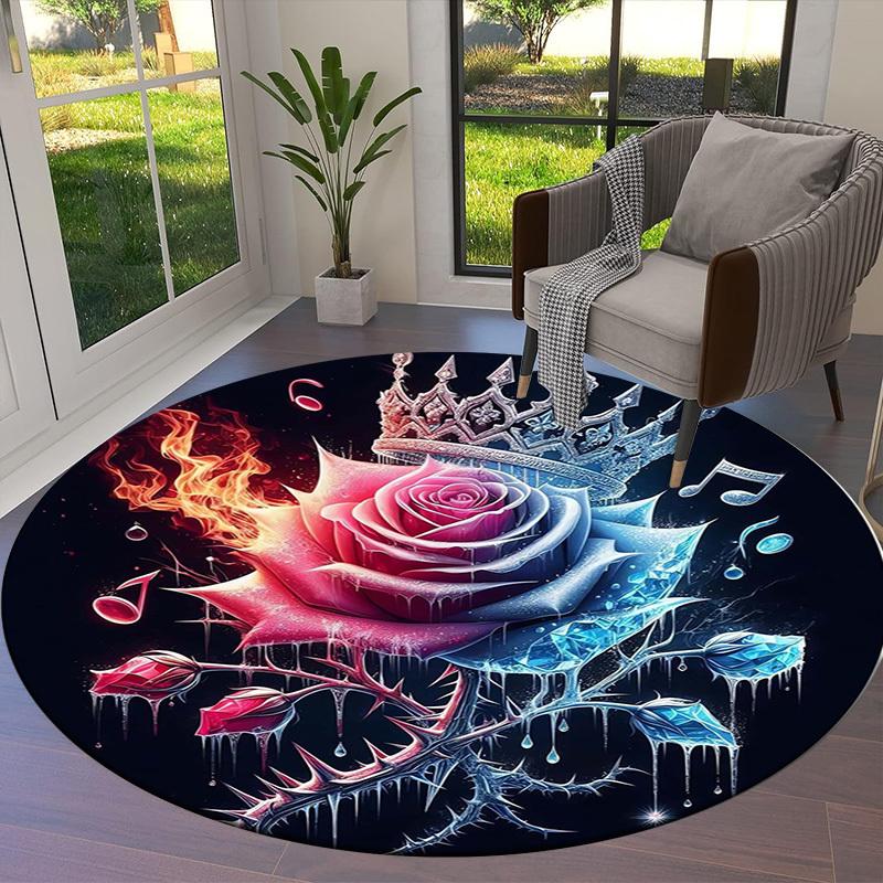 1pc Office Carpet Chair Mats Flaming Ice Rose with Crown Perfect for Decorating Office Chairs, Living Rooms, Or Bedrooms