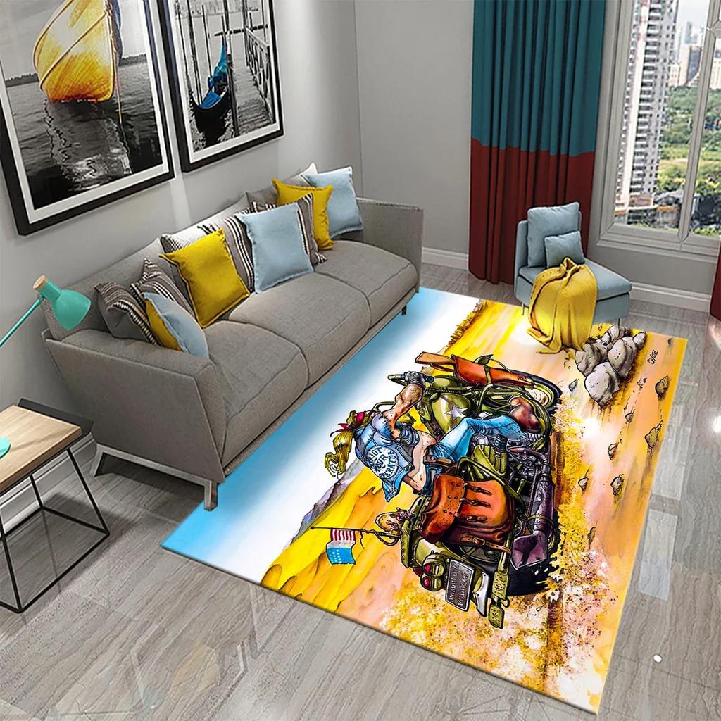3D Винтажный Крутой Классический Мотоцикл Ковер Картина маслом Искусство Ковер Дом Спальня Гостиная Украшения Коврик для ванной Нескользящий