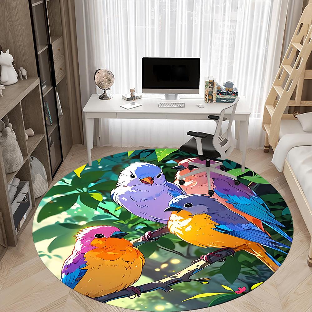 1PC Birds Nature Office Round Area Rug, Mat Suitable For Office, Under Office Chairs Bedroom Living Room Home Decor, Room Deco
