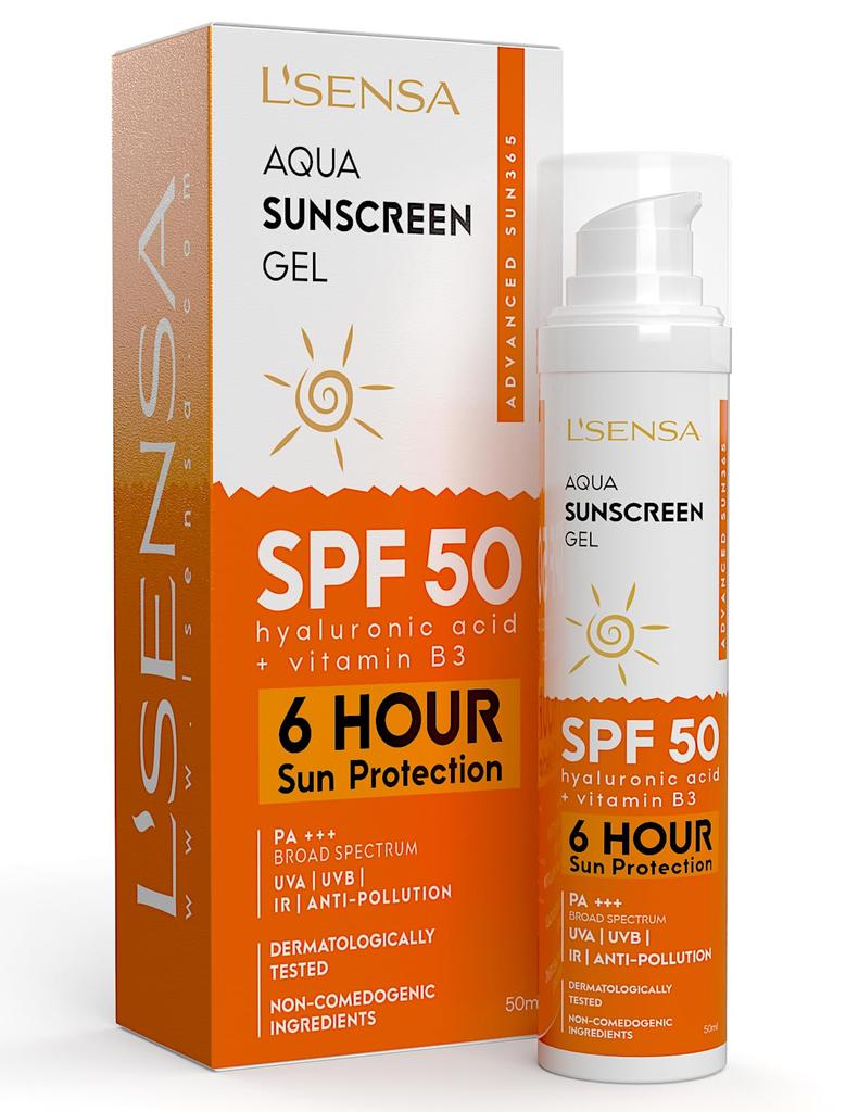 Солнцезащитный крем L'SENSA SPF 50 для жирной кожи, защита от загара, водостойкий, с 1% гиалуронового аква-геля, без оксибензона, для жирной, комбинированной и склонной к акне кожи