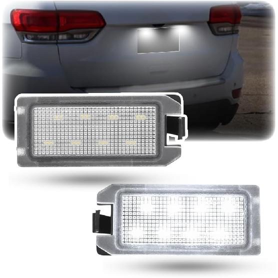 2Pcs LED License Plate Light Lamp Assembly For Jeep Grand Cherokee 2014 2015 2016 2017 2018 Fiat 500 2013- Super Bright 6000K Xenon White Rear Tag