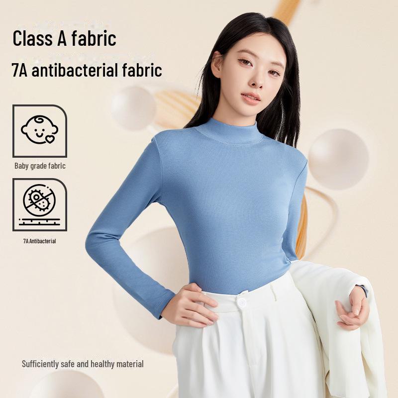 Women's Slim-Fit Mid-Neck Woolen Long-Sleeve Top - Warm German Fleece for Autumn and Winter