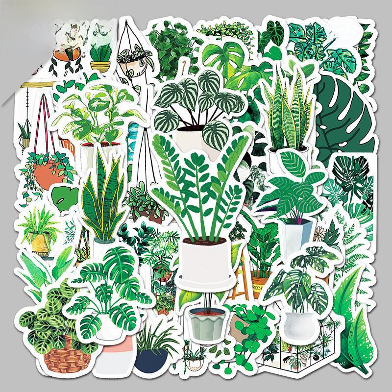 50 Cartoon Green Plant Stickers: DIY Decor for Laptops, Cars, and Scooters