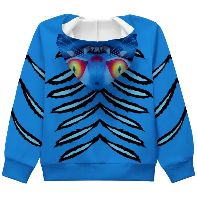 blue Tiger Cosplay Costume elf Tiger Hoodie Pants Sets Kids Halloween Christmas Party Funny Outfits Suit