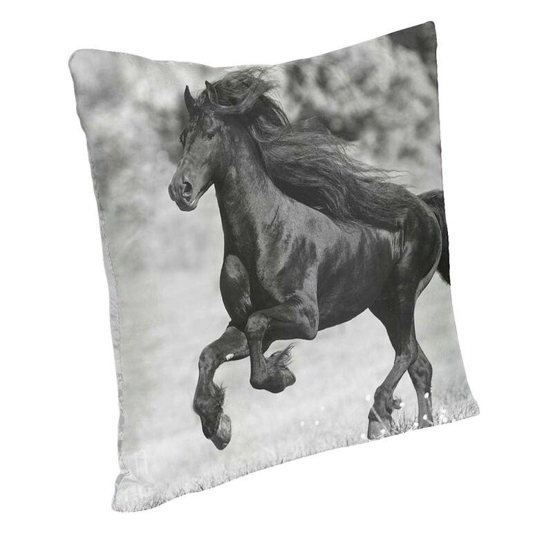 Black Friesian Horse Gallops Cushion Cover 40X40Cm Velvet Animal Throw Pillow Case For Sofa Square Pillowcase Bedroom Decoration