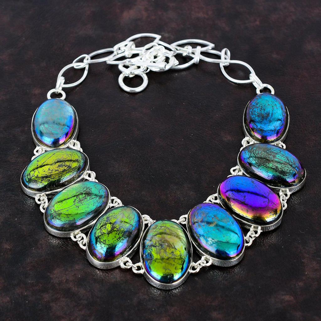 Rainbow Mystic Fire Labradorite Necklace Real Gemstone Jewelry 925 Sterling Silver Necklace Handmade Adjustable Chain Necklace Gift For Girl