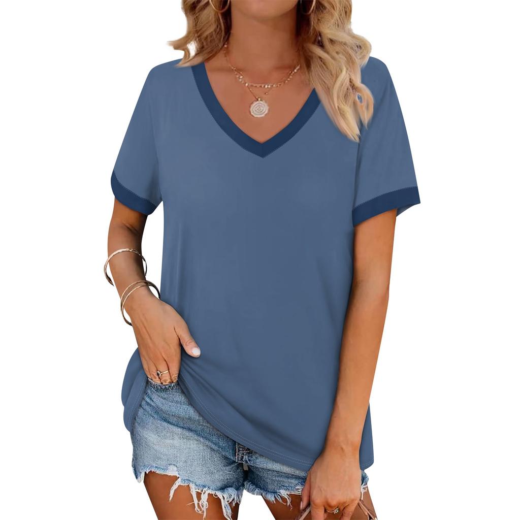 Women's Fashion Short Sleeves V Neck T Shirts Casual Summer Tops Basic Tees