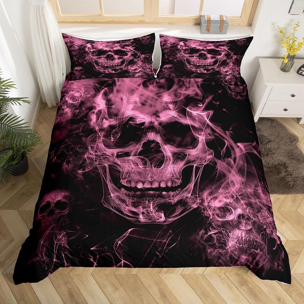 Gothic Skeleton Duvet Cover Set Pillowcase Skull Smoking Bedding Set,Soft Comfortable Duvet Cover For Bedroom