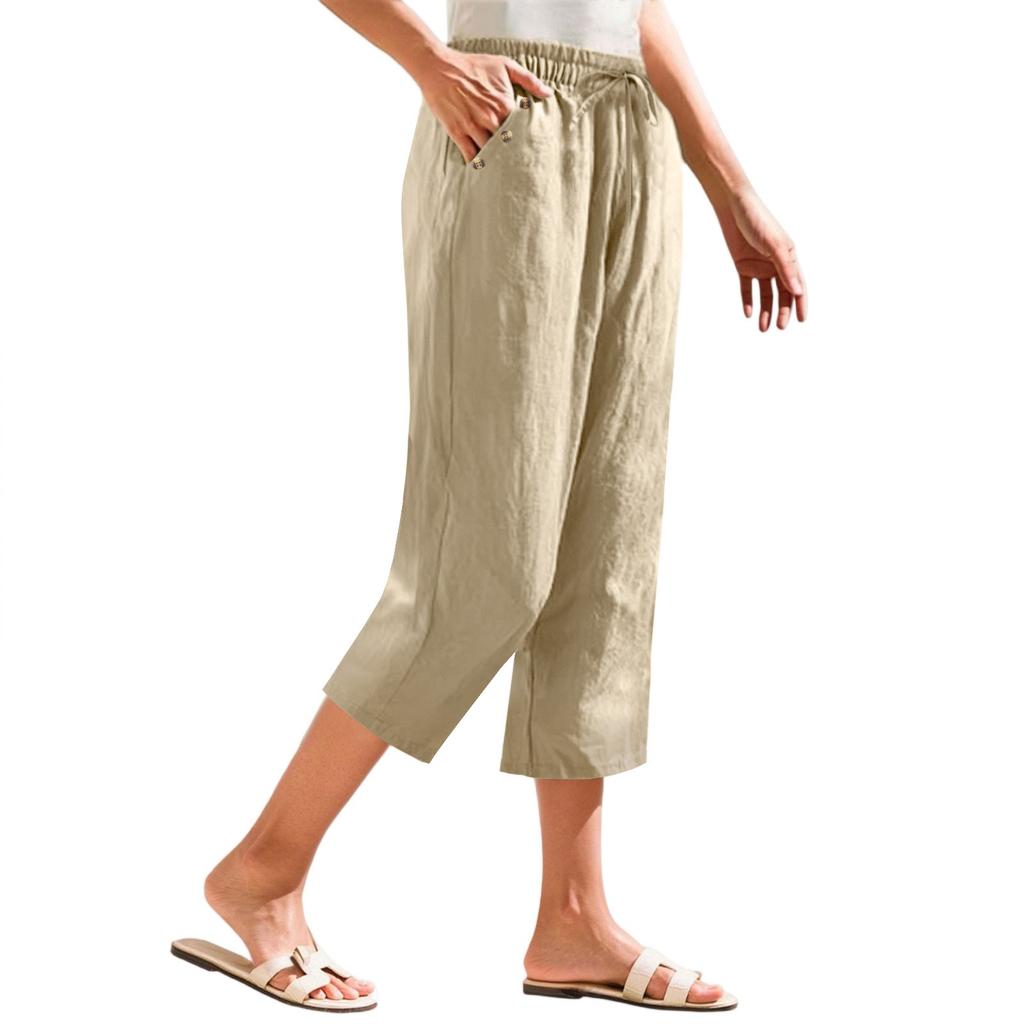 Women's Cropped Pants Stralght Pants With Pockets Lightweight Caual Loose Trousers