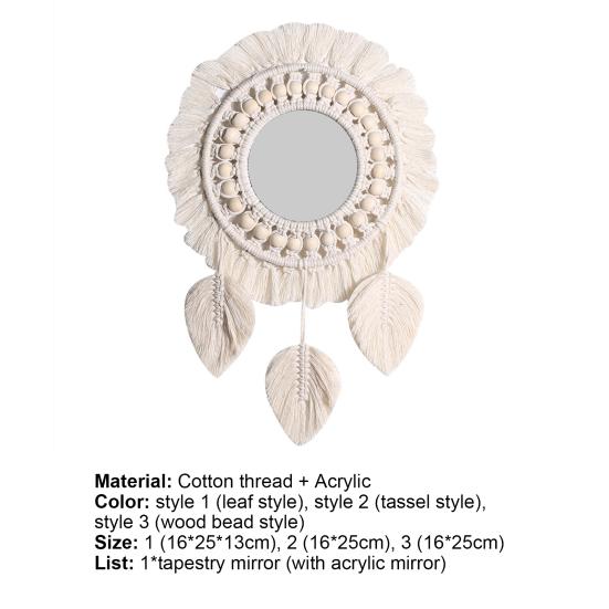 Space Saving Wall Decor Beautiful Round Macrame Fringe Round Boho Mirror Hanging Mirror