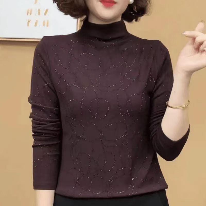 Новый модный теплый топ с длинным рукавом и стразами для стильных мам - Осенне-зимний, скрывающий живот, омолаживающий дизайн