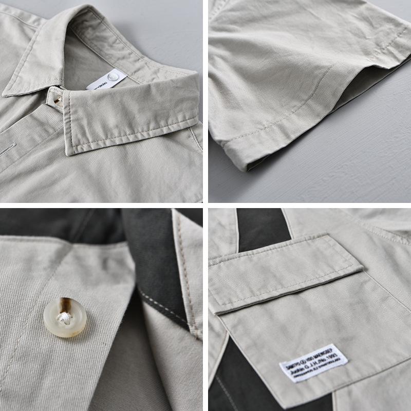 Летние модные мужские рубашки в японском стиле с коротким рукавом в стиле карго, уличная рубашка в стиле пэчворк, чистый хлопок, мягкие и удобные повседневные мужские топы