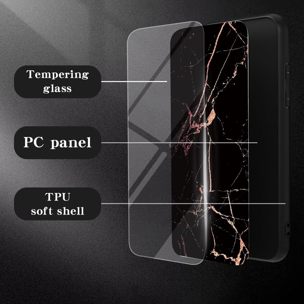 For Motorola Moto G15 4G Case Marble Pattern Tempered Glass+PC+TPU Protective Phone Cover