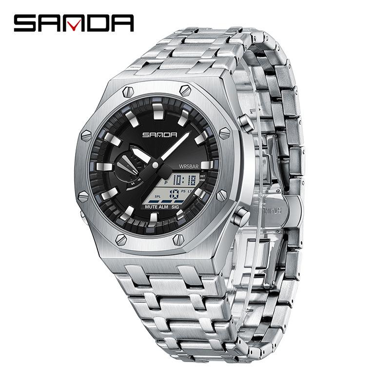SANDA Watch Cool Trend электронные часы многофункциональные часы с лампой для поднятия руки будильник водонепроницаемые часы