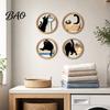 Scratch-resistant Wall Art 4 Pcs Minimalist Black Cat Art, Geometric Round Circle Wooden Multi-layer Polished Wood Decor, Abstract Hanging Sign
