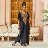 Black Vintage Embroidered Long Kaftan Casual V-neck Maxi Dress Summer Clothes Women Beach Wear Swim Suit Cover Up Q1490
