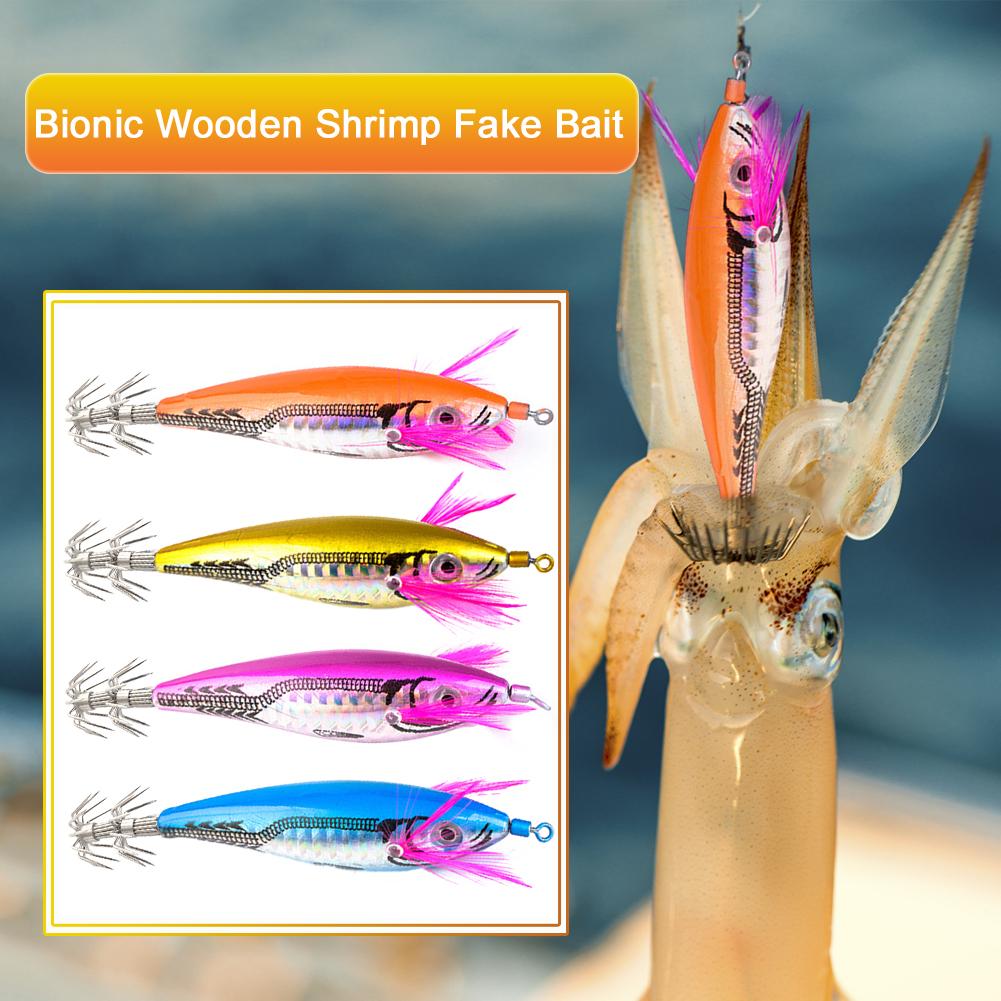 Wood Shrimp Squid Lure ABS Simulation Shrimp Cuttlefish Bait 7cm 3D Eyes with Hooks for Outdoor Fishing Gear