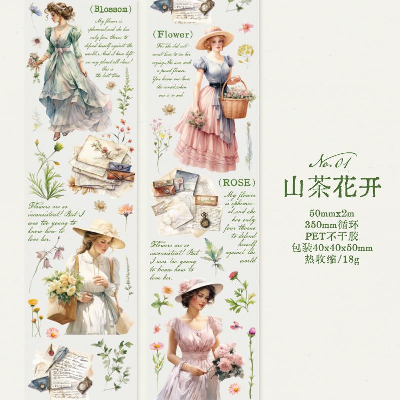 5cm*2m Vintage PET Landscape Girl Tape Decorative Stick Labels Diary Album Scrapbooking Material Handmade Junk Journal Supplies