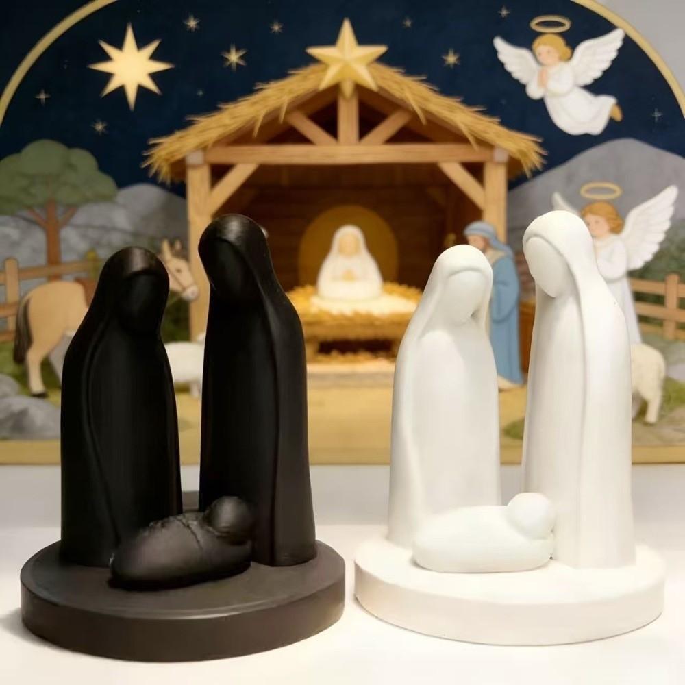 Abstract Holy Family Nativity Statue 3D Printed Jesus Birth Sculpture Religious Gifts