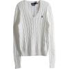 Polo Letter Logo V-Neck Long Sleeve Knit Sweater Women Sweater White 211971870-003