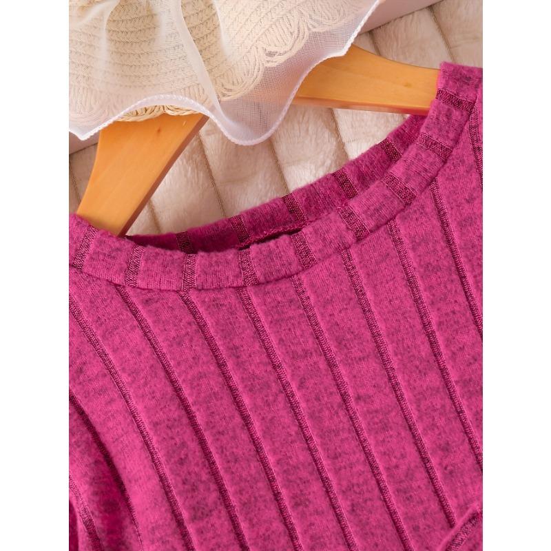 Шикарный комплект для девочек: платье с длинным рукавом и бантом и брюки - Уютная флисовая подкладка, однотонный, машинная стирка - Идеально для осени/зимы, идеально для улицы