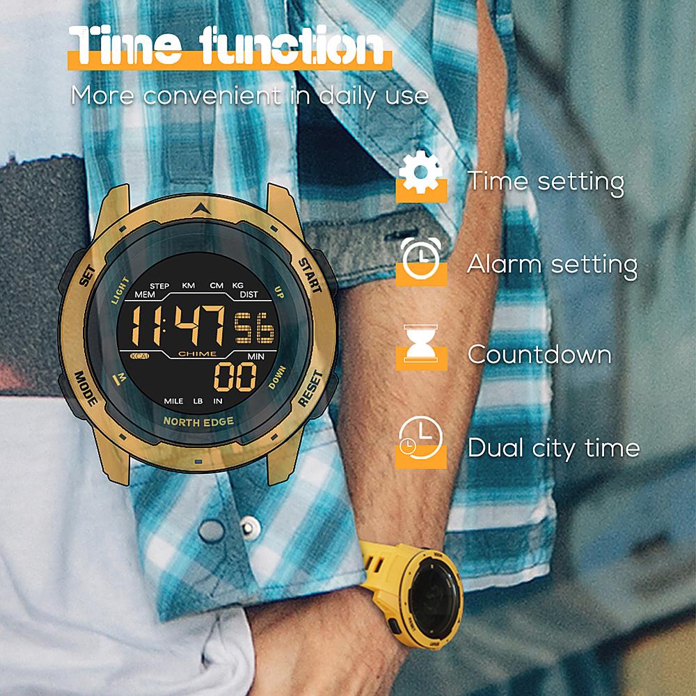 Мужские цифровые часы Мужские спортивные часы Двойное время Шагомер Будильник Водонепроницаемые 50M цифровые часы