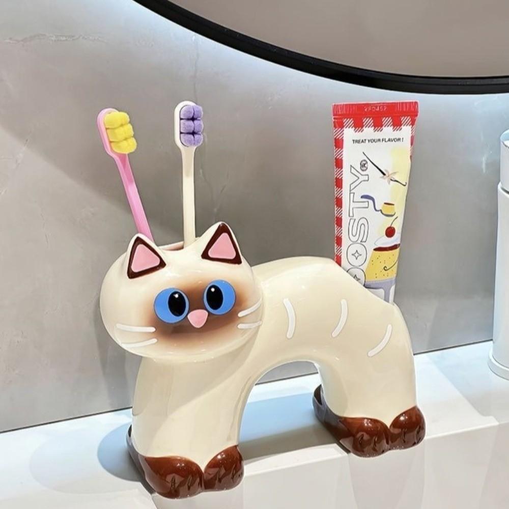 Многофункциональный держатель для зубной щетки кошки Настольный дизайн Органайзер для столешницы в ванной для любителей домашних животных
