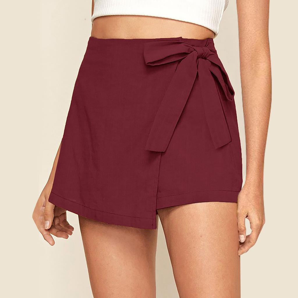 Women's Fashion Linen Lace-up Color Culottes Zipper Shorts Summer Shorts