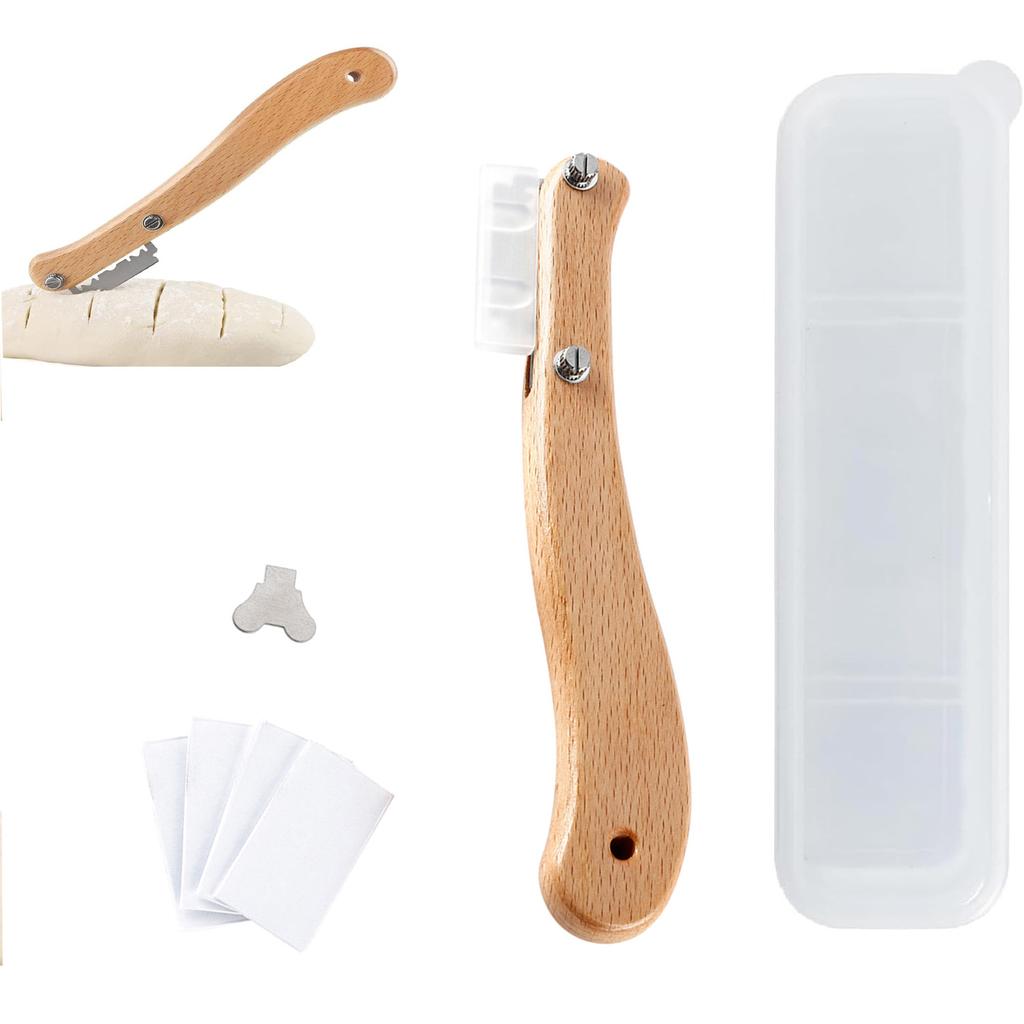 New European Baguette Bread Lame with Curved Wooden Handle, Bread Scoring Tool, Bread Decorating Knife, Baking Tool