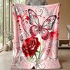 Red Butterfly and Rose Theme blanket Lightweight Warm Flannel Blanket Decorative Throw Blanket for Home Decoration