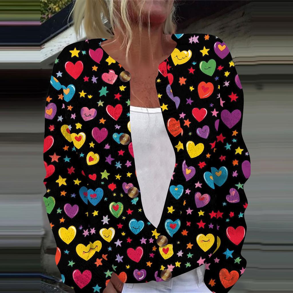 Женская модная принтованная куртка с длинным рукавом и вязанным кардиганом на пуговицах