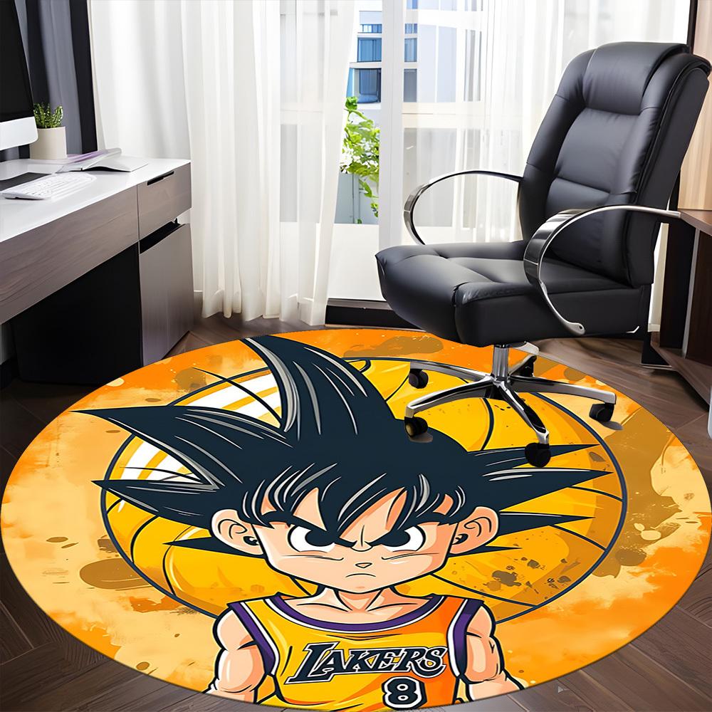 1pc Goku Lakers Office Round Area Rug, Indoor Mat Suitable For Office, Bedroom Living Room Home Decor, Room Deco, Offic a0926214