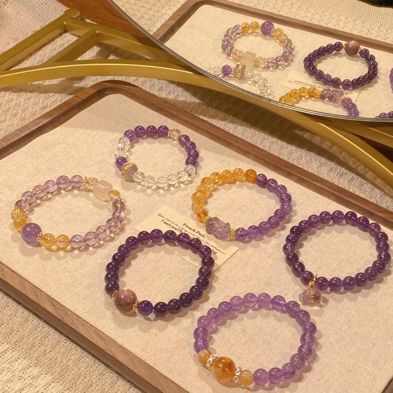 Natural Crystal Beaded Bracelet Women Amethyst Citrine Handmade Jewelry