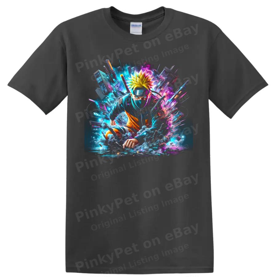 Anime T Shirt Neon Ninja Action Graphic Colorful Manga Fan Tee Gift Art