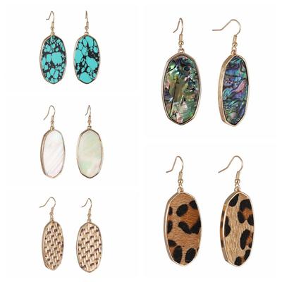 Женщины Abalone Shell Leopard Овальные висячие серьги-крючки в подарок ювелирные изделия