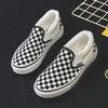 Зимние шахматные черно-белые клетчатые парусиновые туфли на одной педали из бархата, корейская версия, универсальные, для мужчин и женщин, для пар, теплые, с утолщенным хлопковым утеплителем
