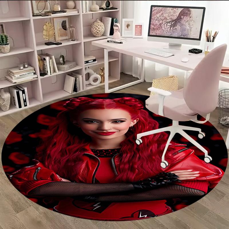 1pc Descendants The Rise of Red1 Print Round Carpet Chair Round Carpet Suitable for Bedroom Living Room Home Decorative Carpet