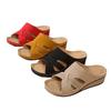 Foreign Trade Large Size Summer New Slope Heel Middle Heel Open Toe Cross Solid Color-size Women's Slippers
