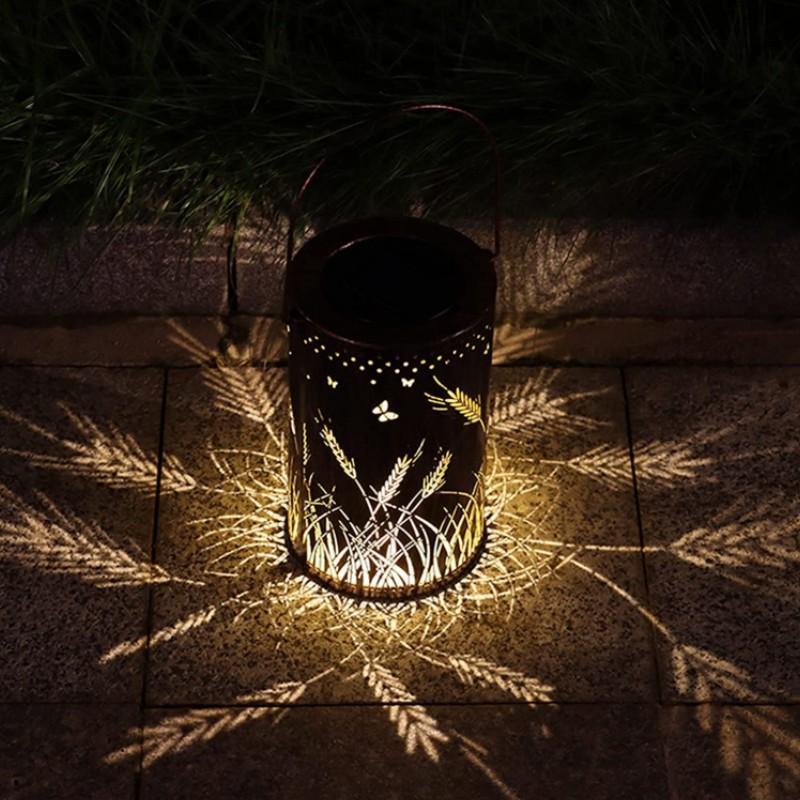 Полый фонарь на солнечной энергии, уличный водонепроницаемый 3d динамический проектор, проекция бабочки, железный подвесной светильник для двора, ландшафтный светильник для газона