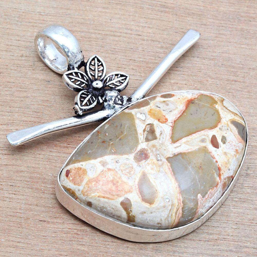 Pendant Bird Eye Jasper Gemstone Mother'Day Gift Silver Jewelry 1.75"