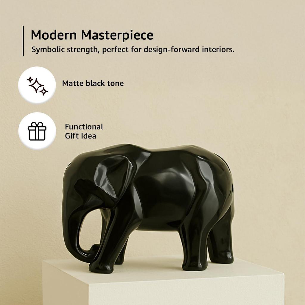 Bold Geometric Elephant Statue | A Modern Masterpiece for Your Space | Statement Décor with a Contemporary Edge – Pack of 1, Black