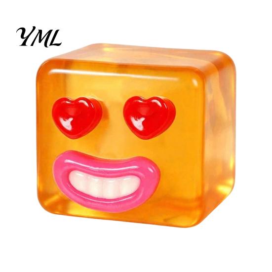 TPR Clear Cube Toy Cartoon Expression Stress Toy, Anxiety Relief Sausage Lip Squeeze Sensory for Relaxation