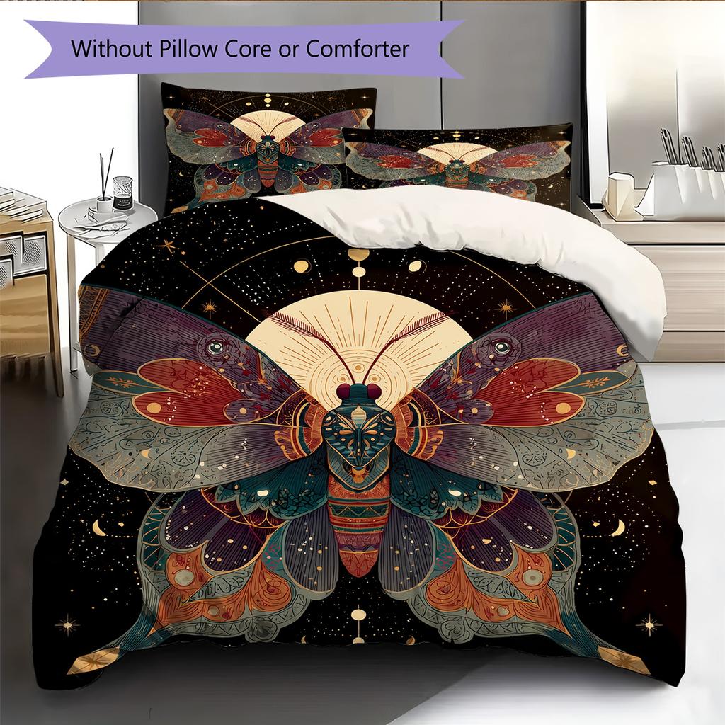Moon Butterfly Pattern Bedding Quilt Set Quilt Cover Pillowcase Home Decoration Gift (1 * duvet cover + 2 * pillowcase, without core)