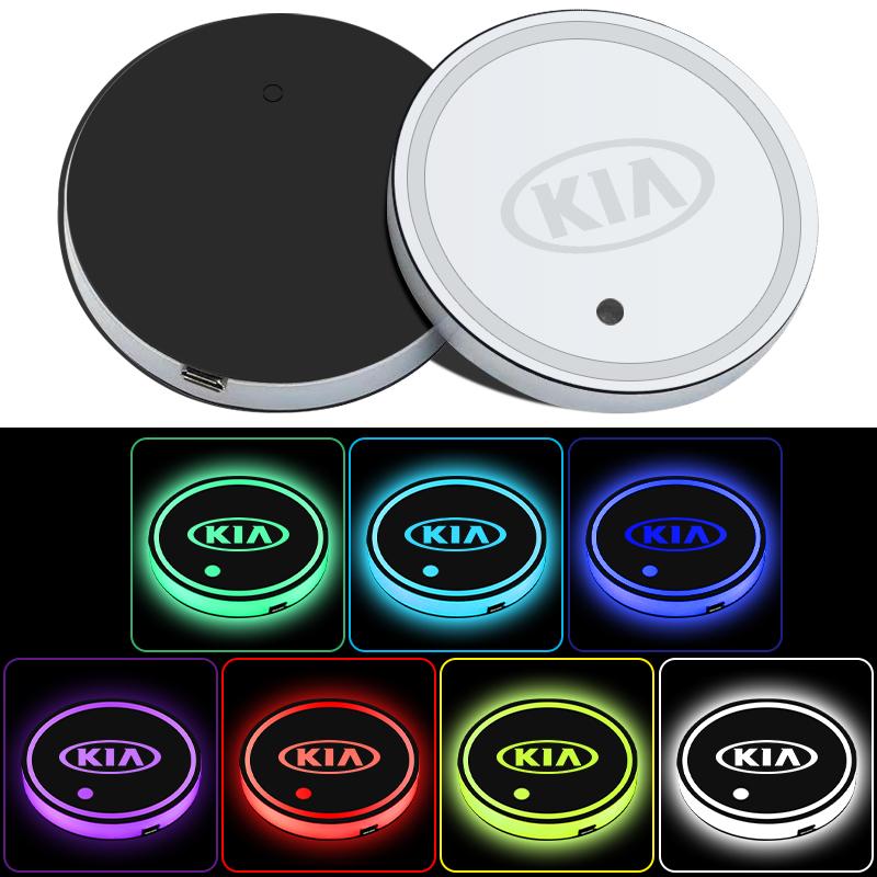 2026 Hot Car Sticker 2PCS /set Car Water Coaster 7 Colors Ambient Light Car Cup Holder Mat for Kia Rio 3 Soul Picanto EV6 Cerato