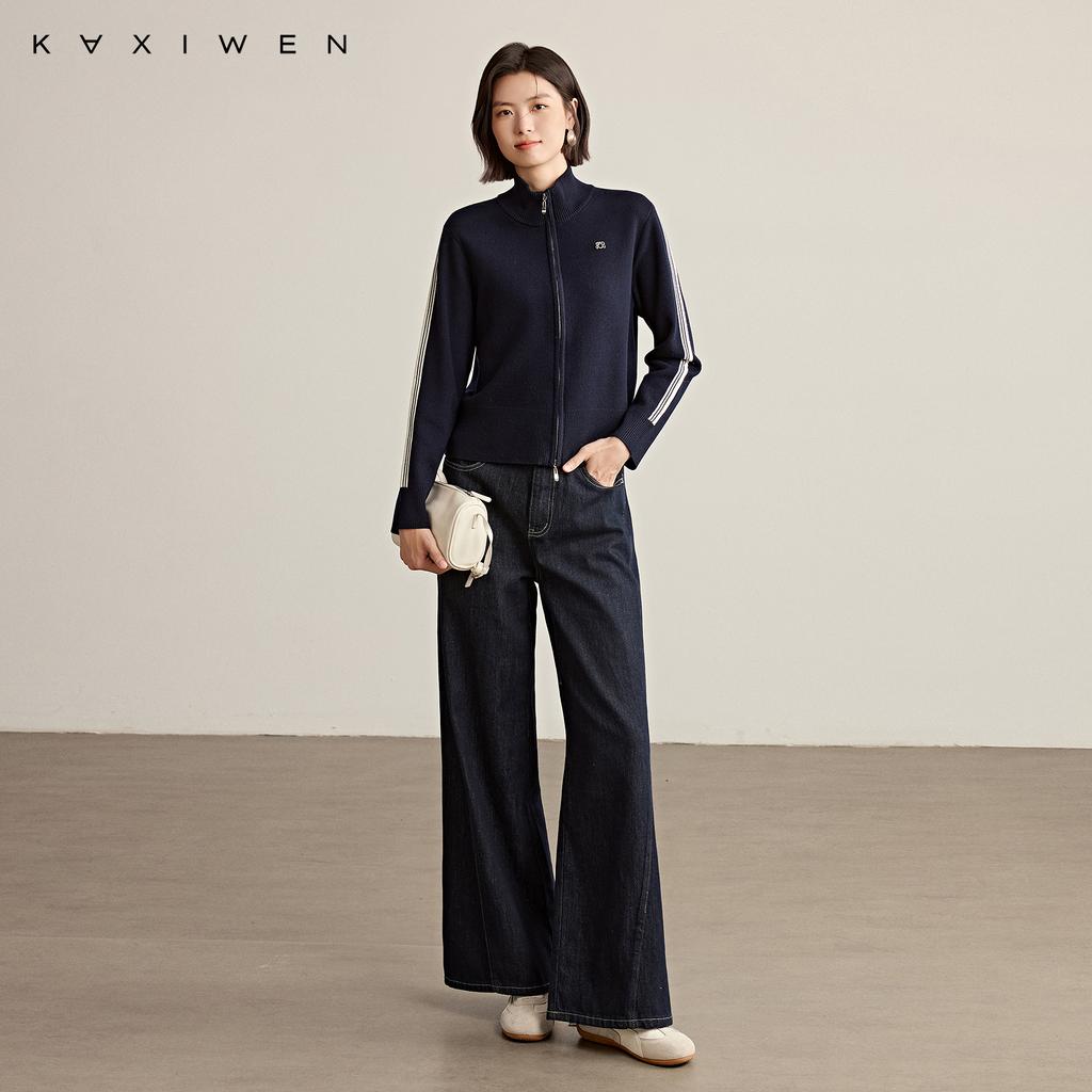 Sports and leisure color blocking knitted cardigan