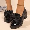 Bowknot Decoration Black Patent Leather Loafers Women Summer Round Toe High Heel Pumps Elegant Office Dress Slip On Shoes