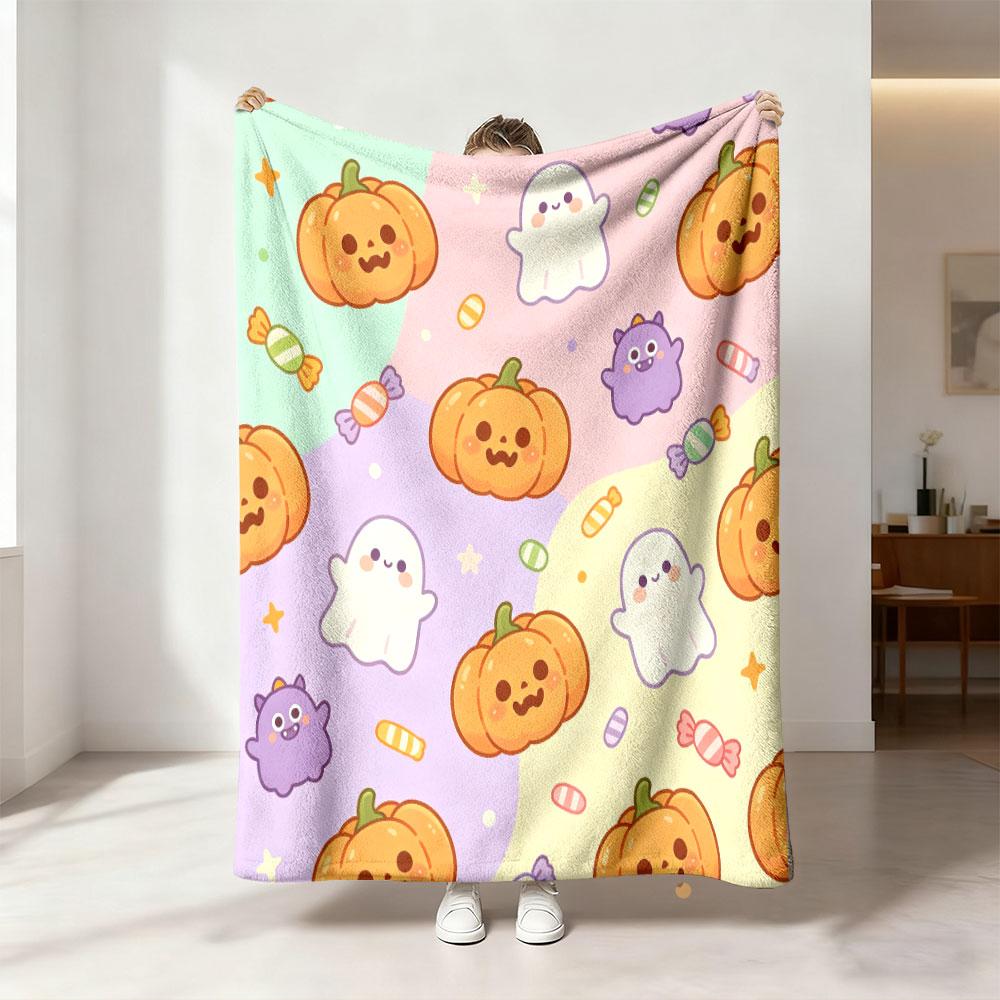 1pc Halloween pumpkin ghost candy print flannel blanket leisure sofas napping during breaks at work